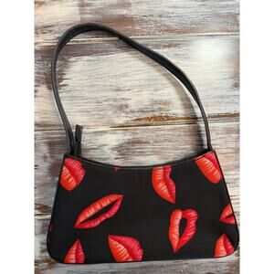Mini Shoulder Bag Black with Red Lips